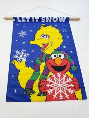 VTG 1999 Sesame Street Let It Snow Large Banner House Flag Elmo Big Bird 40x30